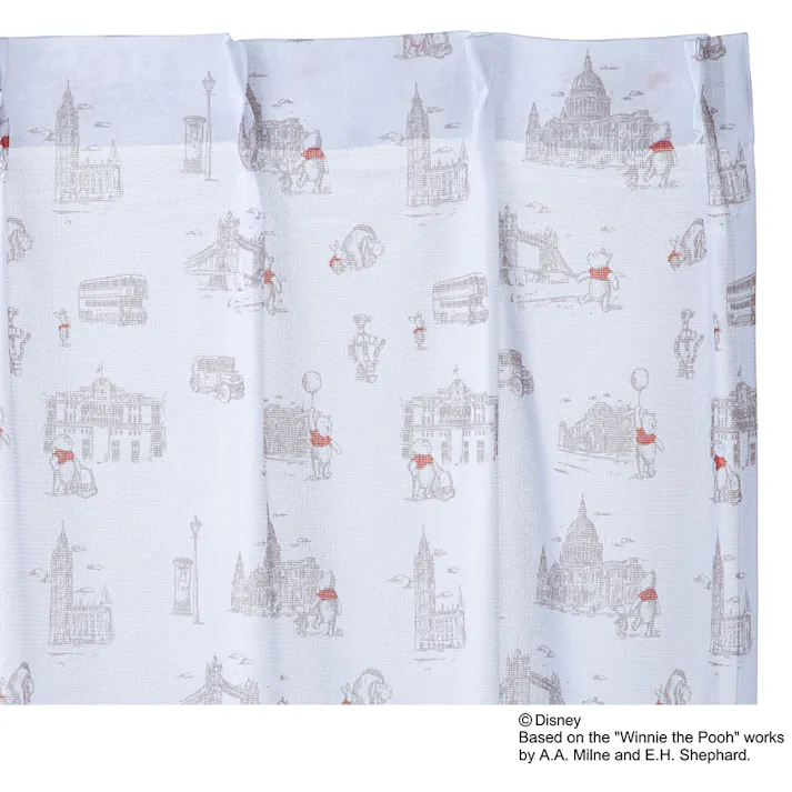 ディズニー レースカーテン くまのプーさん ロンドン 100×198cm 2枚組 洗濯OK【別送品】