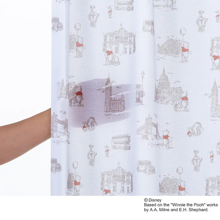 ディズニー レースカーテン くまのプーさん ロンドン 100×198cm 2枚組 洗濯OK【別送品】