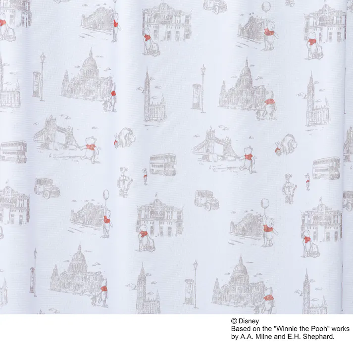 ディズニー レースカーテン くまのプーさん ロンドン 100×228cm 2枚組 洗濯OK【別送品】