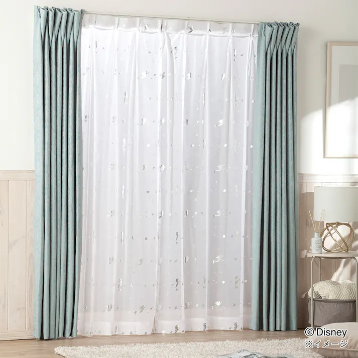 ディズニー レースカーテン アリエル 100×228cm 2枚組 洗濯OK【別送品】