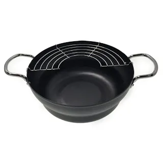 IH対応両手天ぷら鍋 25cm(網付き) ブラック