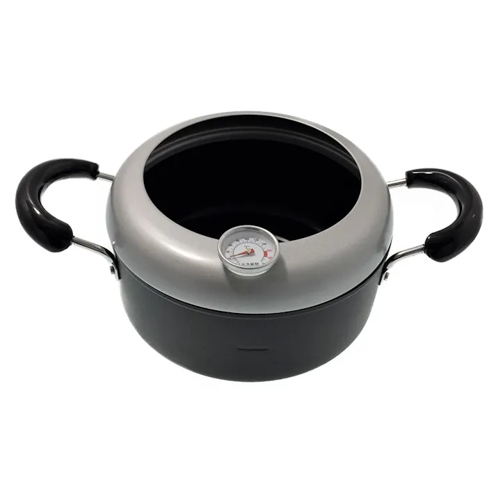 IH対応温度計付両手天ぷら鍋 20cm ブラック