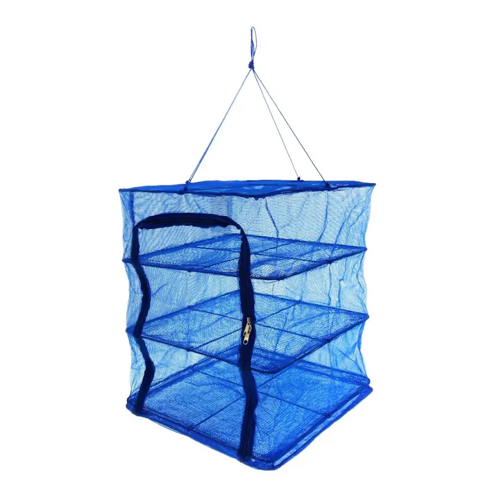 3段式もの干しネット ブルー 45×45×55cm