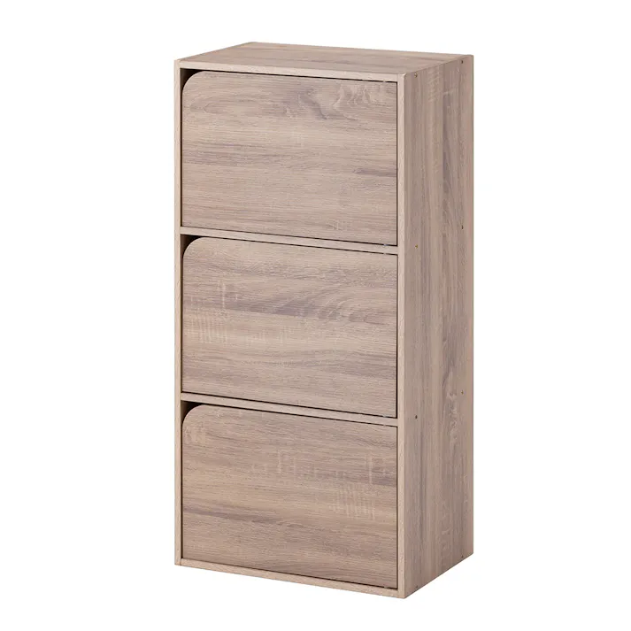 ドア付き 収納ボックス 3段 ナチュラルエルム S44