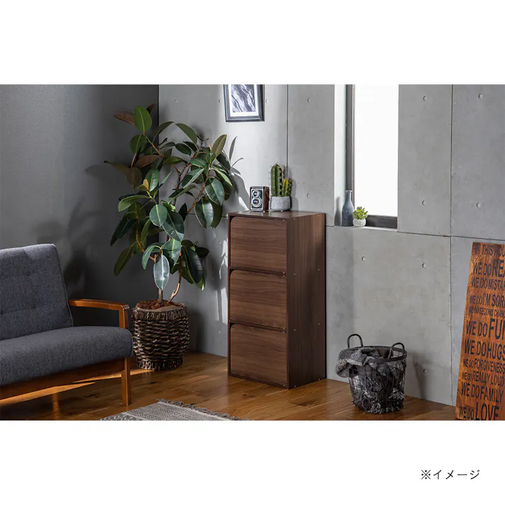 ドア付き 収納ボックス 3段 ブラウン S46