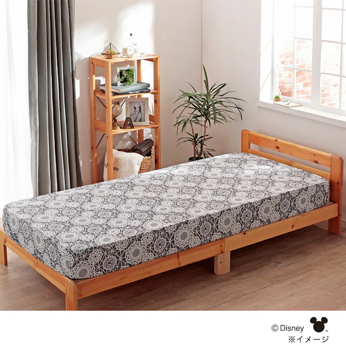 BOXシーツ ミッキーレース/グレー シングル 100×200×30cm