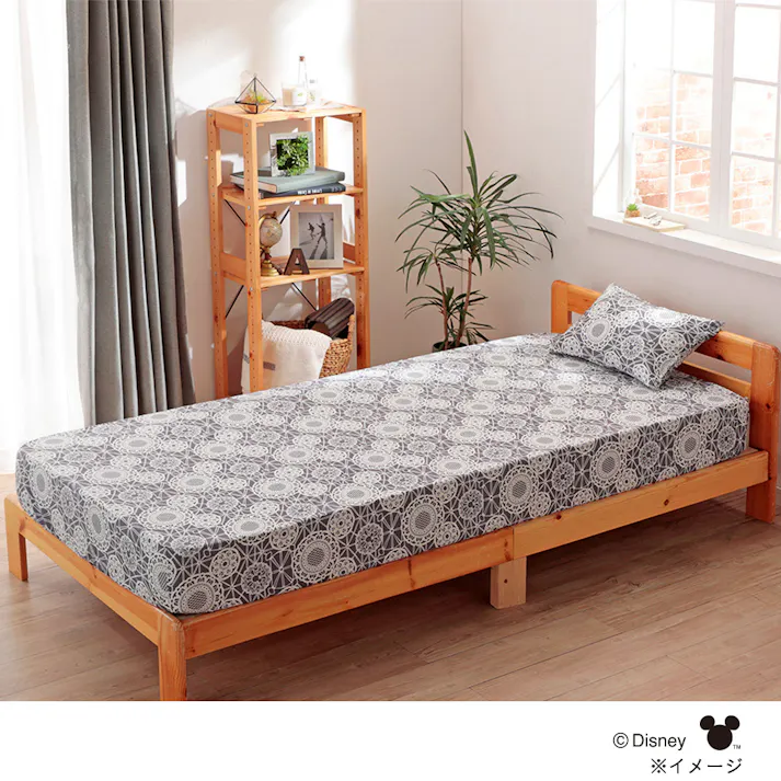 BOXシーツ ミッキーレース/グレー シングル 100×200×30cm