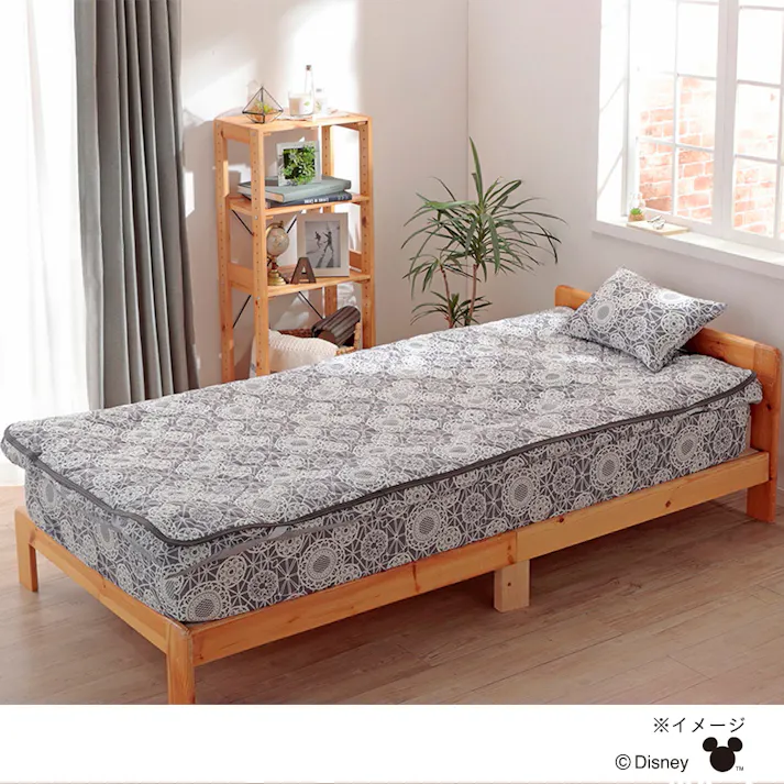 BOXシーツ ミッキーレース/グレー シングル 100×200×30cm