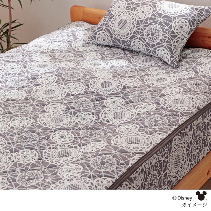 敷パッド ショートボア ミッキーレース/グレー シングル 100×200cm