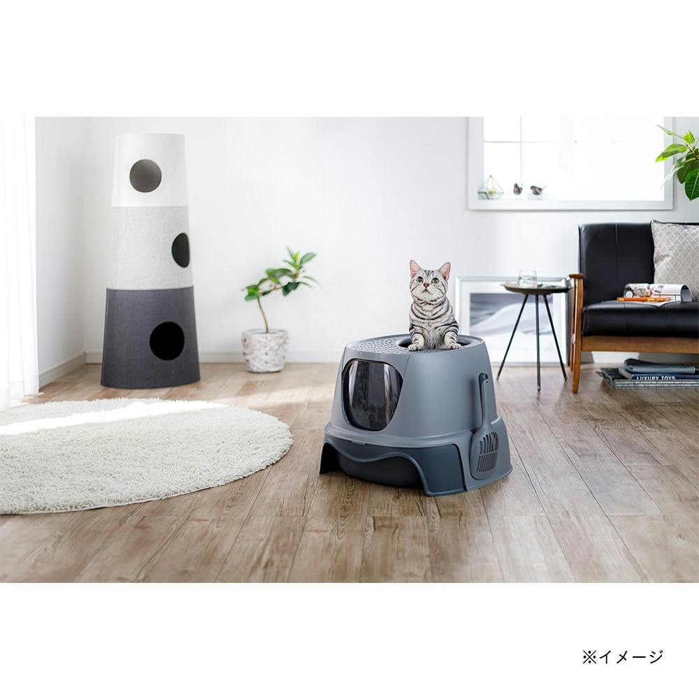 Pet'sOne キャットトイレ 上から出られるフード付き グレー | ペット