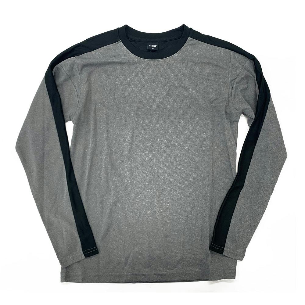 吸汗速乾アクティブムーブ長袖T 杢グレー×ブラック L