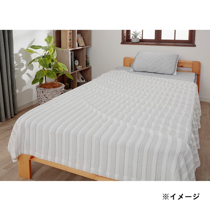 ほつれにくいふんわりタオルケット シングル 140×190cm ストライプアイボリー/グレー(販売終了)