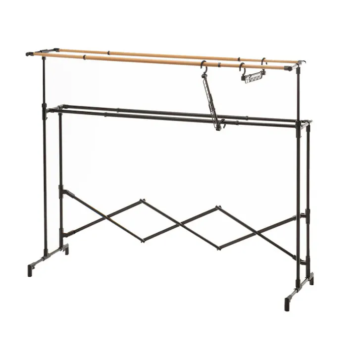 木目調 布団も干せるアルミ伸縮式 ベランダ物干し ロング