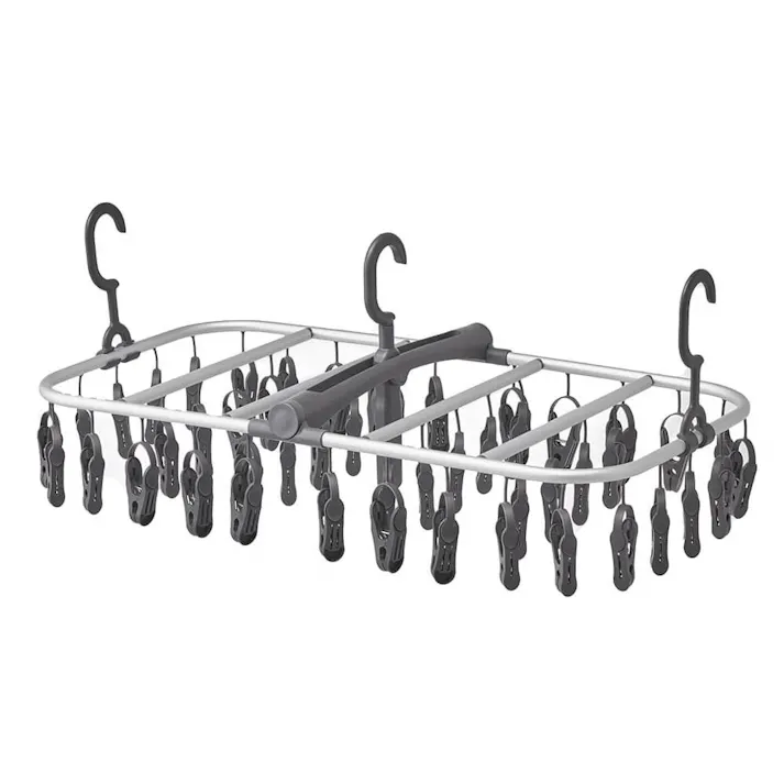 傾かない強力ピンチ付きインテリア洗濯ハンガー 48ピンチ