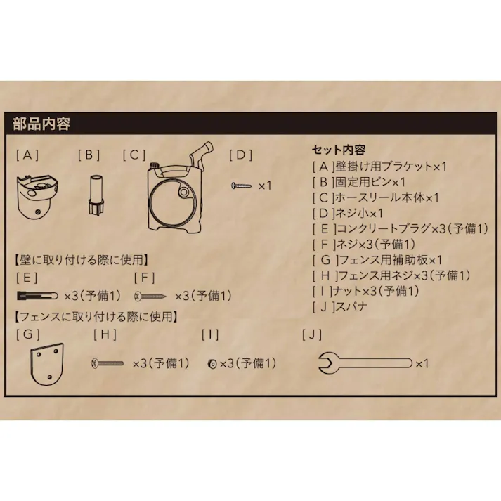 カインズ 壁掛けも出来るコンパクトホース付リール 長さ10m KCR-10 外径11.5mmまで 内径7.5mm 適合蛇口3種類 ノズルパターン4種類