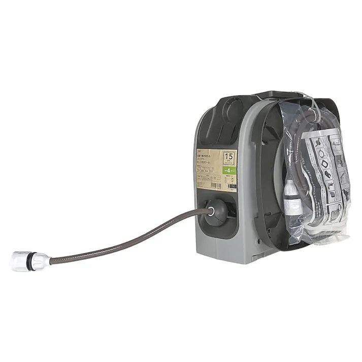 カインズ 自動で巻き取れるコンパクトホース付きリール 長さ15m ACR-15GGA 外径11mmまで 内径7.5mm ボタン自動巻き ノズルパターン4種類