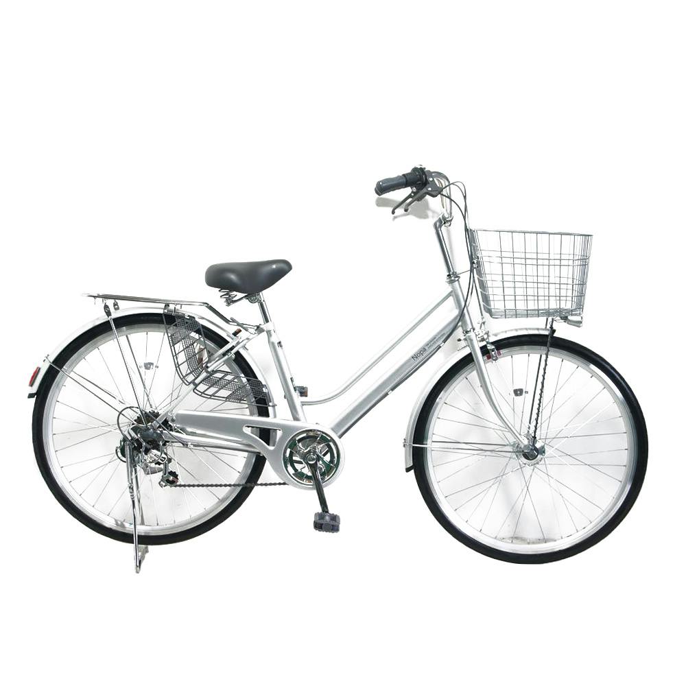 自転車】パンクしない軽快車 26インチ 外装6段 シルバー | ファミリー