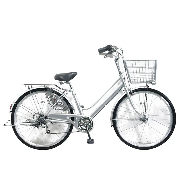 【自転車】パンクしない軽快車 27インチ 外装6段 オートライト シルバー