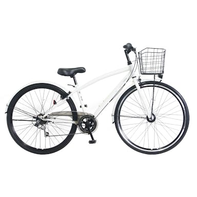 【自転車】パンクしないクロスバイク 27インチ 外装6段 オートライト ホワイト