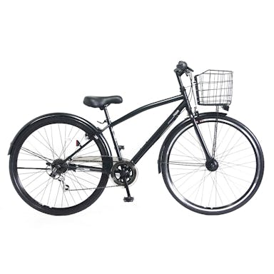 【自転車】パンクしないクロスバイク 27インチ 外装6段 オートライト ブラック
