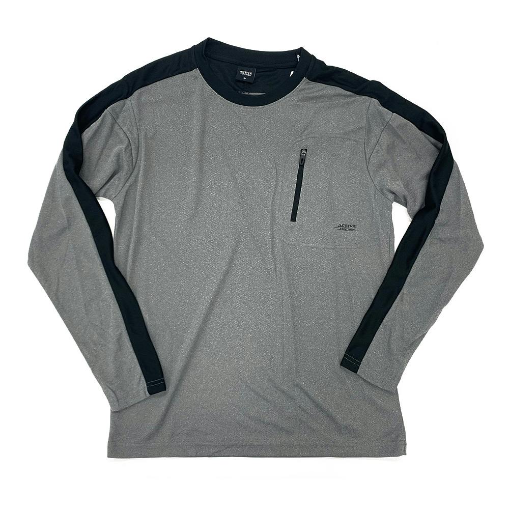 吸汗速乾アクティブムーブ長袖T ポケット 杢グレー S