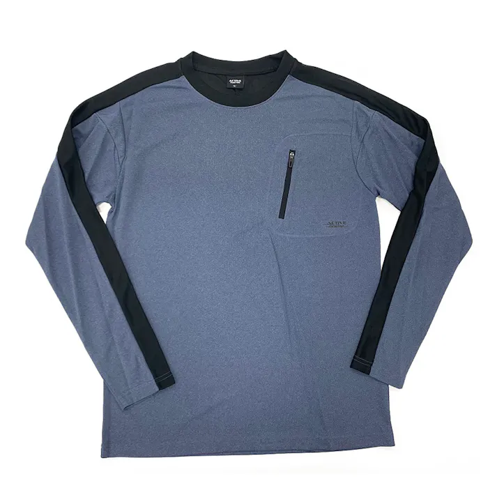 吸汗速乾アクティブムーブ長袖T ポケット 杢ネイビーLL
