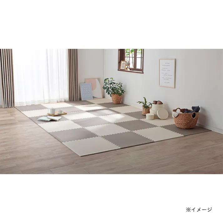 縁付 大判ジョイントフロアマット ベージュ/モカ 58×58cm 24枚組セット