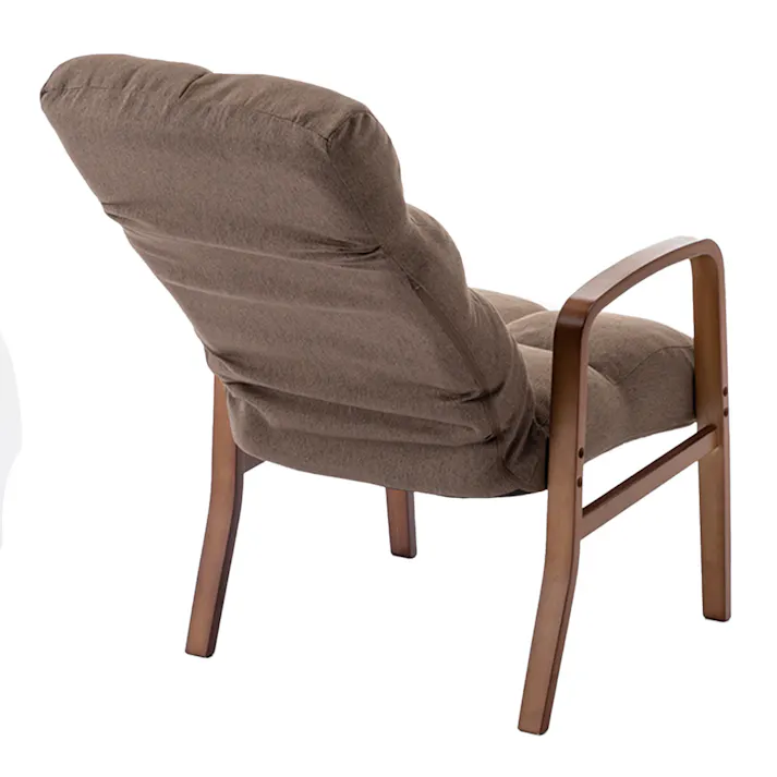 木製ふかふか高座椅子 ブラウン 幅57.5cm 奥行58~90cm 高さ86.5~99cm リクライニング ハイバック 肘掛け付き 一人掛けソファ