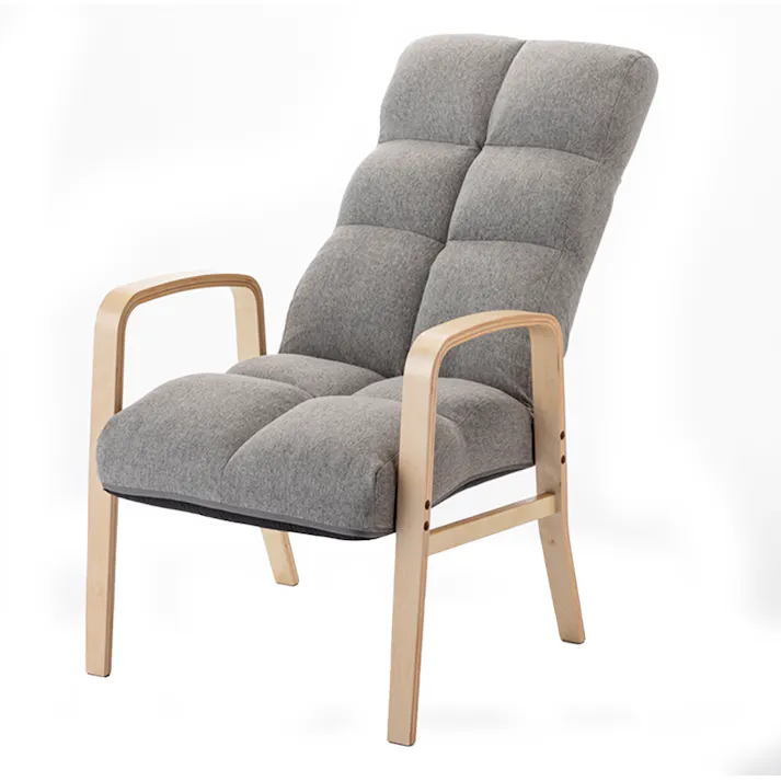 木製ふかふか高座椅子 グレー 幅57.5cm 奥行58~90cm 高さ86.5~99cm リクライニング ハイバック 肘掛け付き 一人掛けソファ