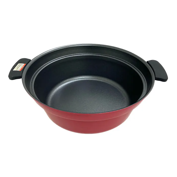 ふきこぼれしにくいアルミ卓上鍋 24cm レッド