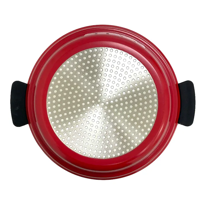 ふきこぼれしにくいアルミ卓上鍋 24cm レッド