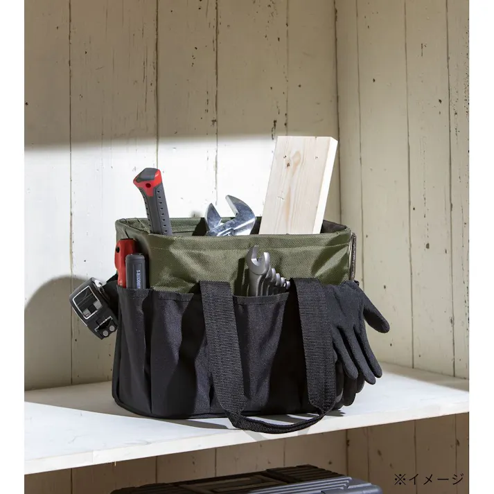 ポケット付き折りたたみバッグ カーキ