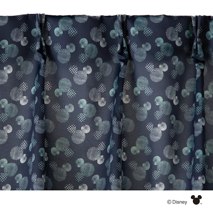 ディズニー 4枚組セットカーテン ミッキーマウス/ドット ネイビー 100×110cm 洗濯OK 形状記憶 遮光99.56% タッセル付 遮像レース