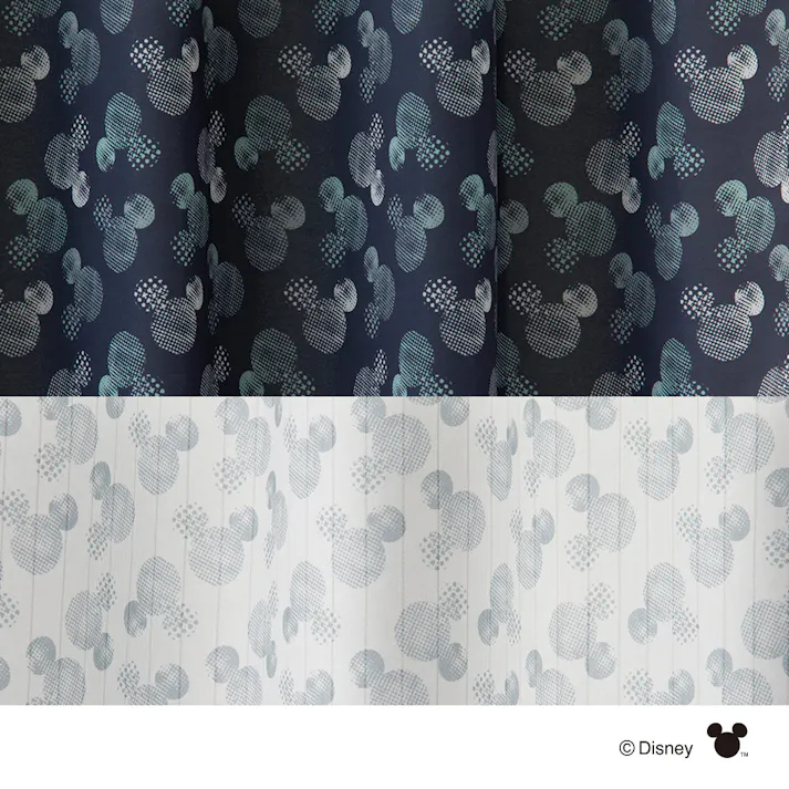 ディズニー 4枚組セットカーテン ミッキーマウス/ドット ネイビー 100×230cm 洗濯OK 形状記憶 遮光99.56% タッセル付 遮像レース