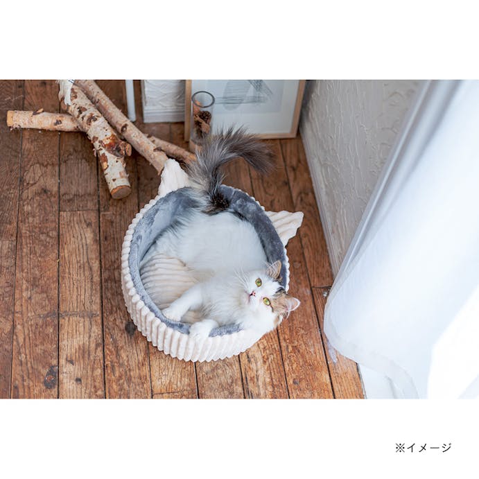 猫まんまるベッド ジャガードフランネル ホワイト(販売終了)