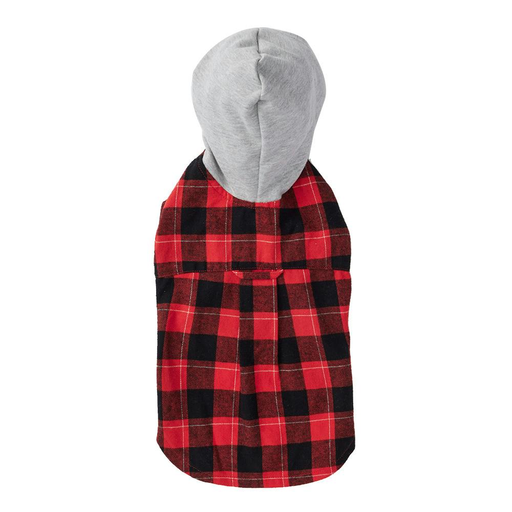 フード付きシャツ レッド MDサイズ ペット服(犬の服)(販売終了