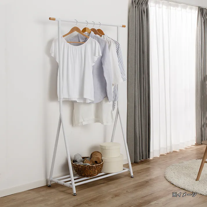 棚付き衣類ハンガー ホワイト P7