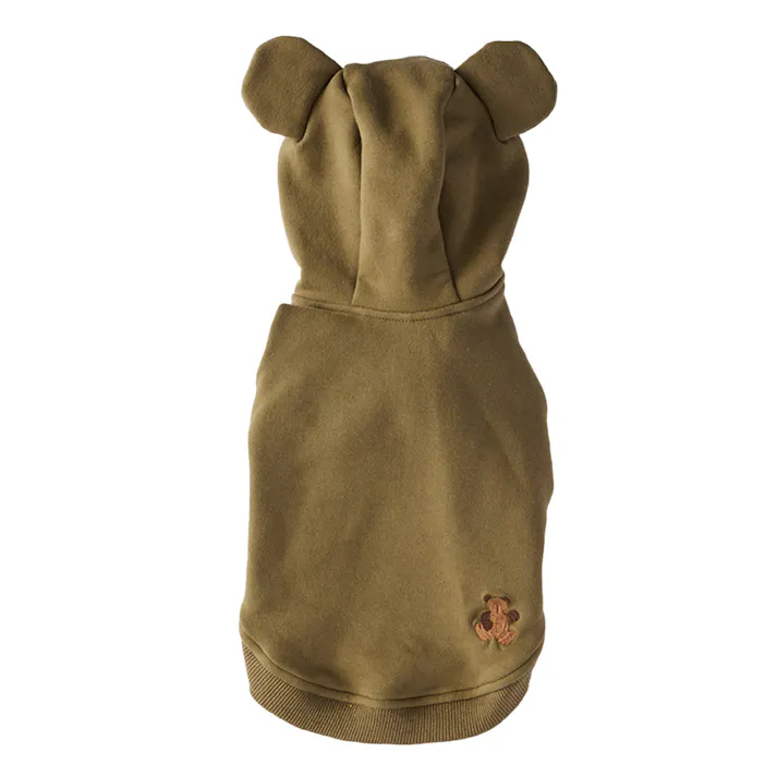 クマちゃんパーカー オリーブ Lサイズ ペット服(犬の服)(販売終了)