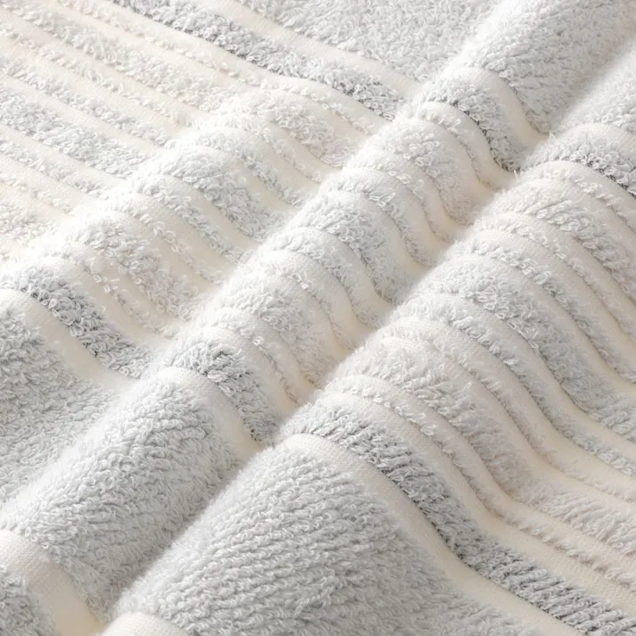 タオルバスマット ボーダー ライトグレー 45×65cm