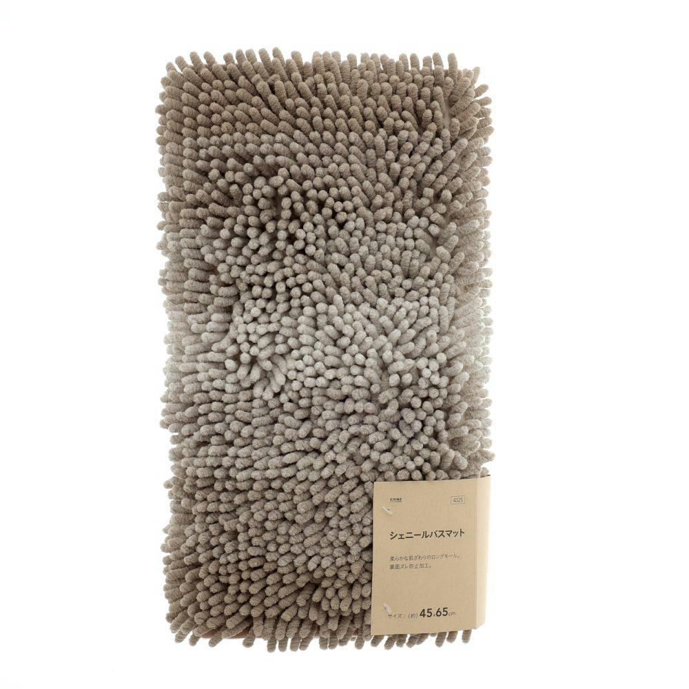 シェニールバスマット ボーダー ベージュ 45×65cm | ラグ・カーペット