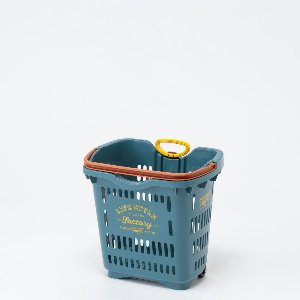 Kumimoku キャスター付きバスケット ブルー 幅47cm 高さ46cm 奥行35cm