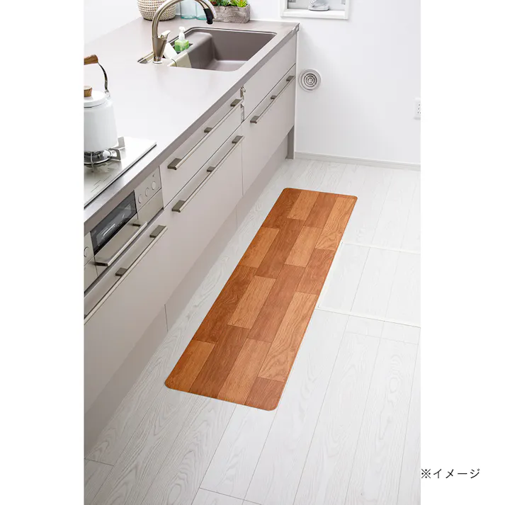 燃えにくい木目調フロアマット ライトブラウン 45×180cm