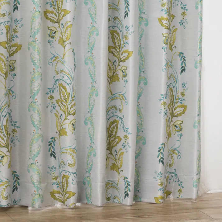 遮光カーテン ペイズリーミントグリーン 150×178cm 2枚組