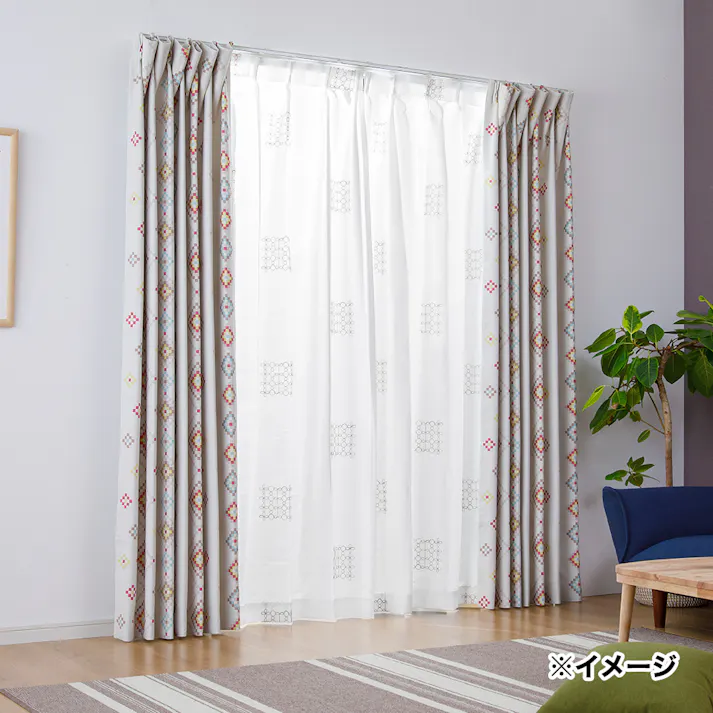 遮像・遮熱 コードリーフ 100×108cm 2枚組 レースカーテン
