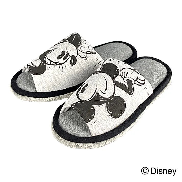 掃除もできるスリッパ ミッキーマウス&ミニーマウス グレー