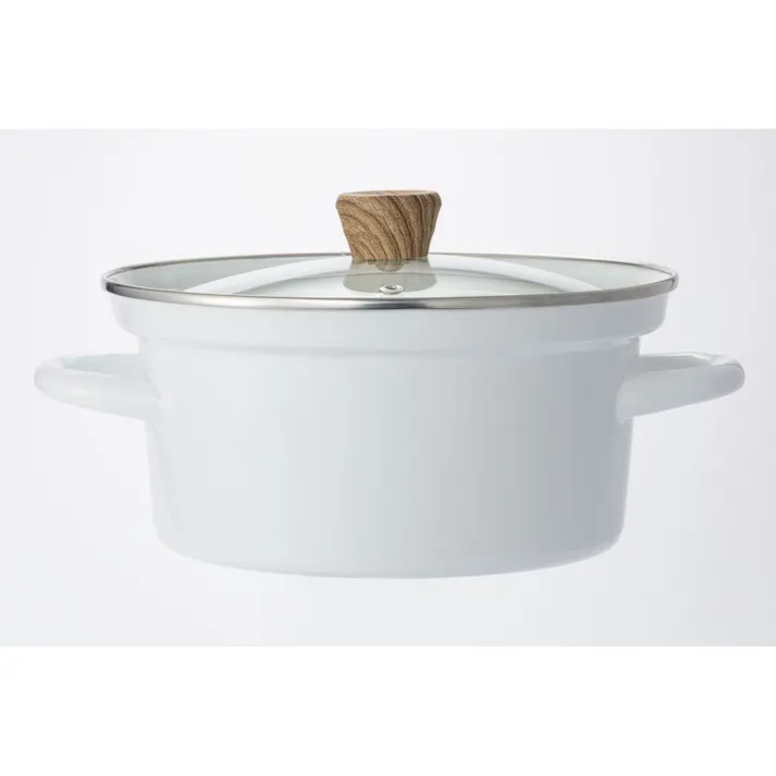 ふきこぼれにくいホーロー両手鍋 ホワイト 20cm