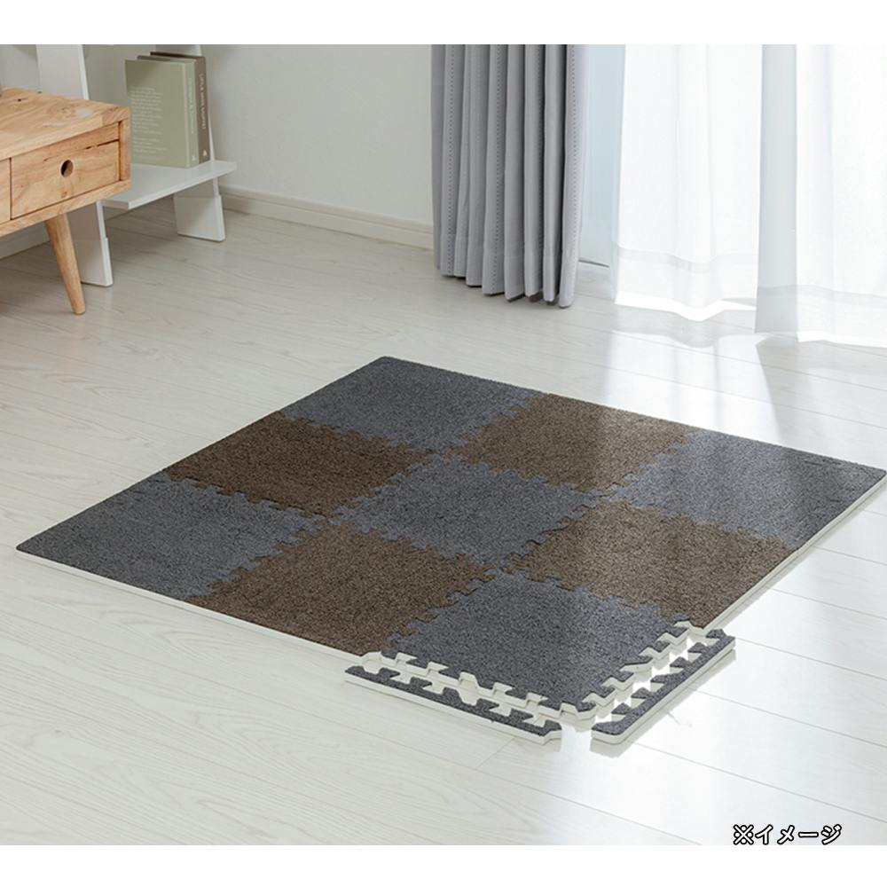 ラクレットパスカル ＆Pet縁付大判パズルラグマット ブラウン/ダークグレー 58×58cm 4枚組