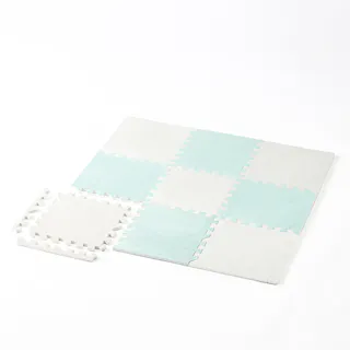 &Pet縁付パズルラグマット ライトグレー/ミントグリーン 30×30cm 9枚組セット