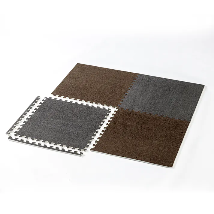 &Pet縁付大判パズルラグマット ブラウン/ダークグレー 58×58cm 4枚組セット