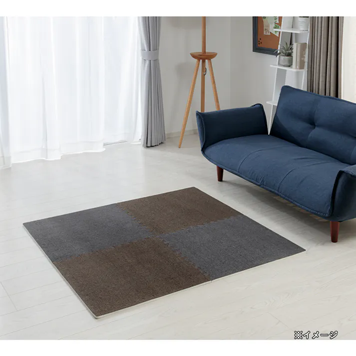 &Pet縁付大判パズルラグマット ブラウン/ダークグレー 58×58cm 4枚組セット